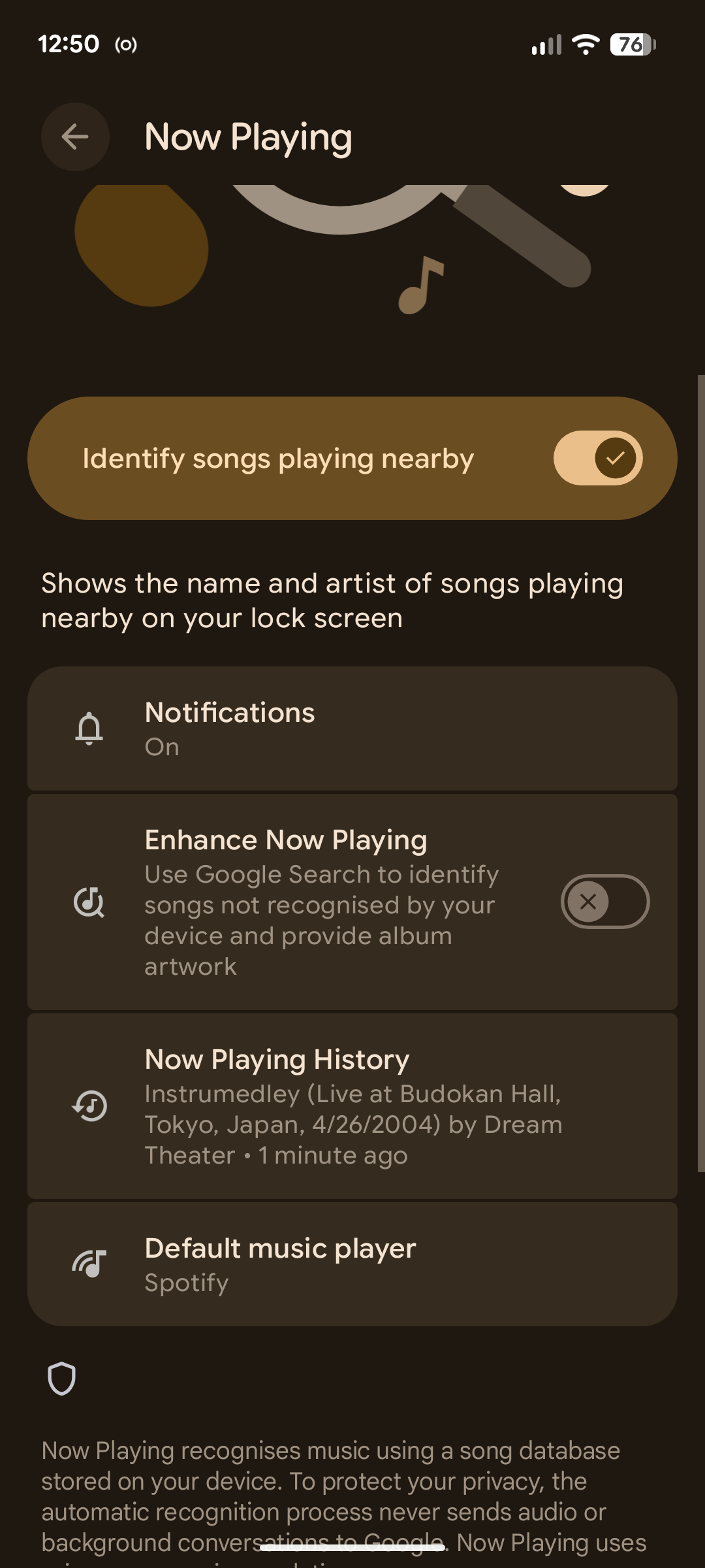 The Enhance Now Playing option.
