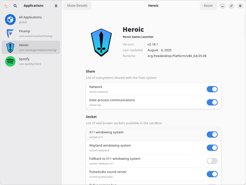 A ferramenta Flatseal para gerenciar aplicativos Flatpak.