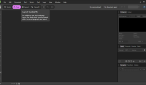 The Layout Studio tab description in Affinity.