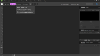 The Layout Studio tab description in Affinity.