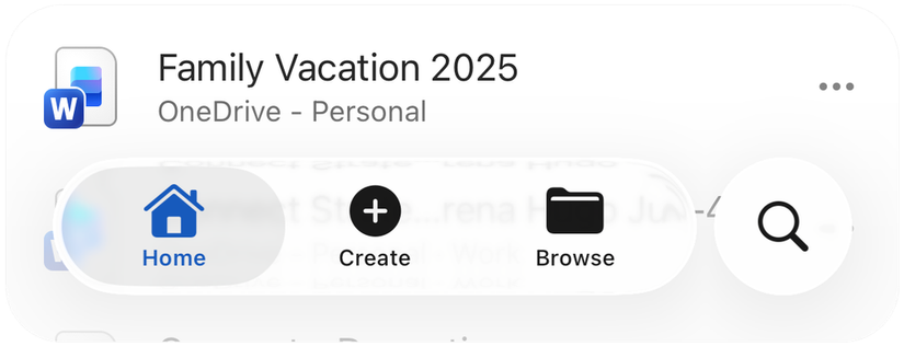 The Liquid Glass navigation bar on Microsoft Word for iOS 26.