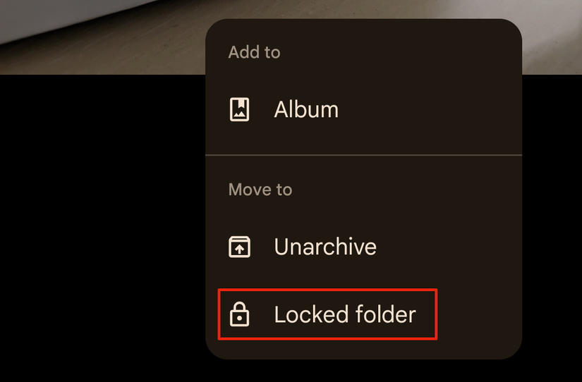 The Locked Folder option in Google Photos.
