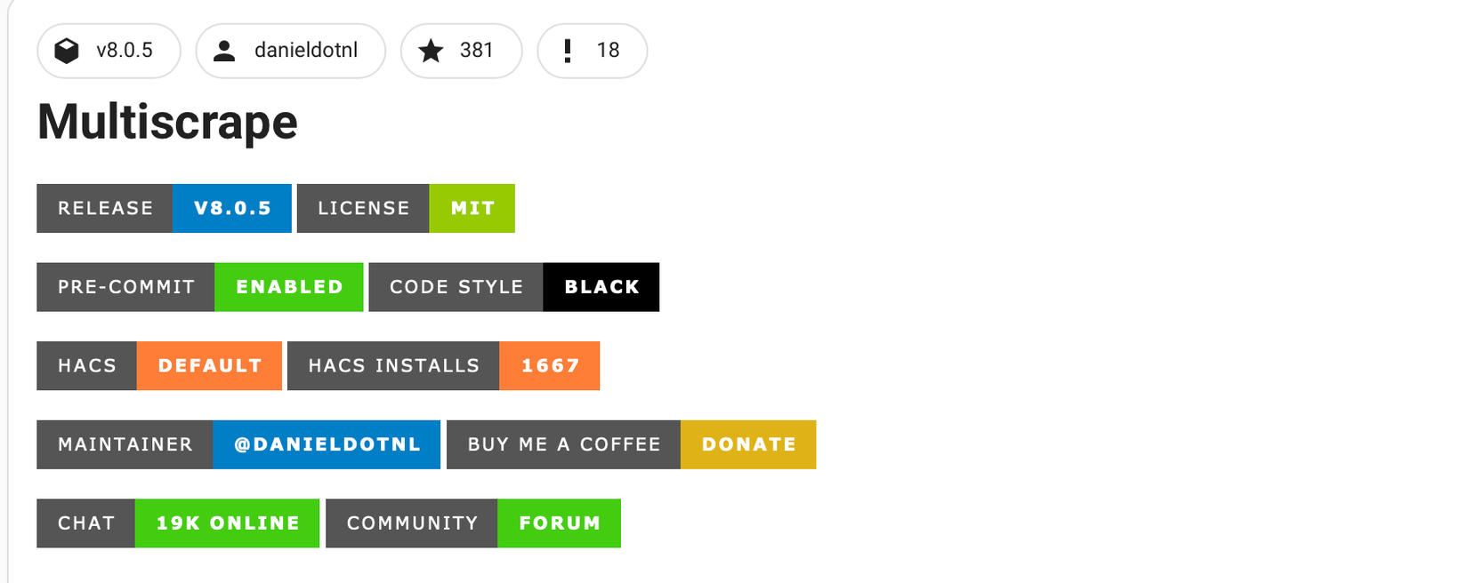 Multiscrape integration in HACS.