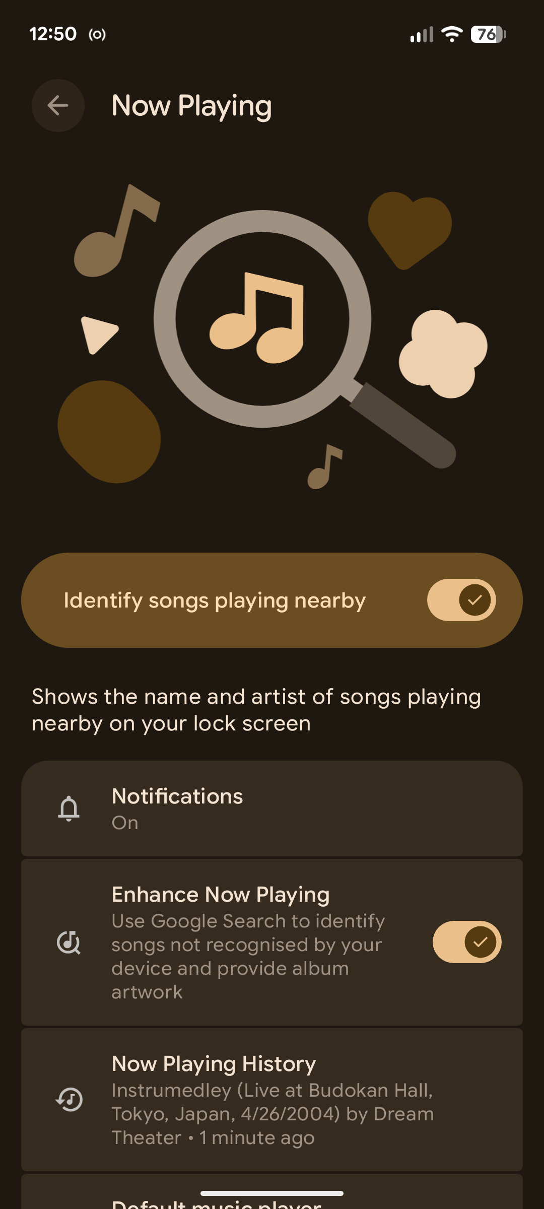 The Now Playing settings.