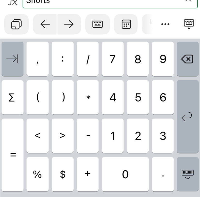 O teclado numérico no aplicativo iOS Excel.