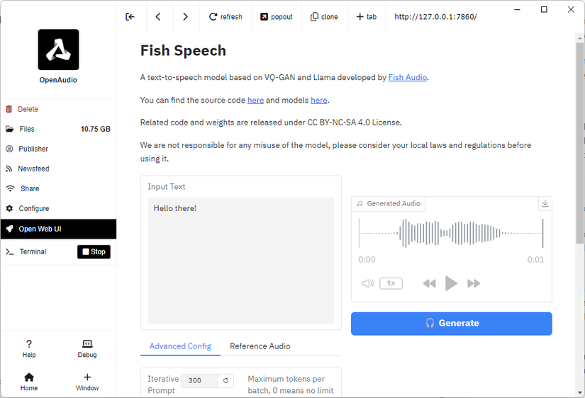 OpenAudio user interface.
