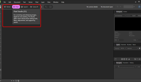 The Pixel Studio tab select in Affinity.