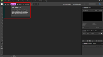 The Pixel Studio tab select in Affinity.