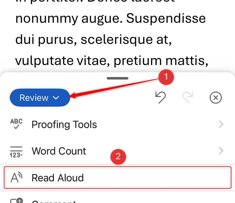 The Read Aloud button in the iOS Microsoft Word app.