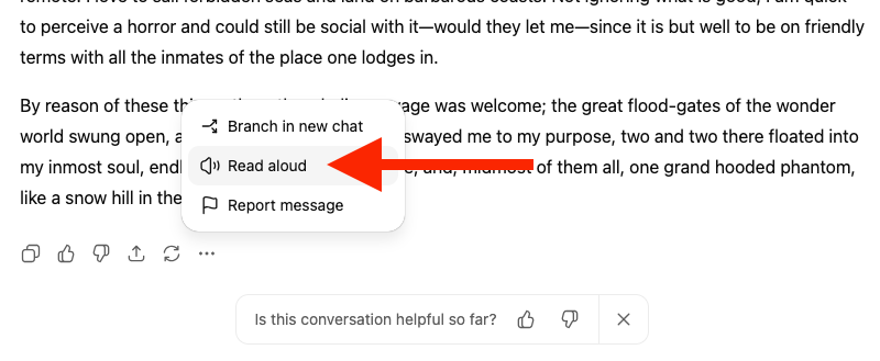 The Read Aloud icon in ChatGPT in a browser.