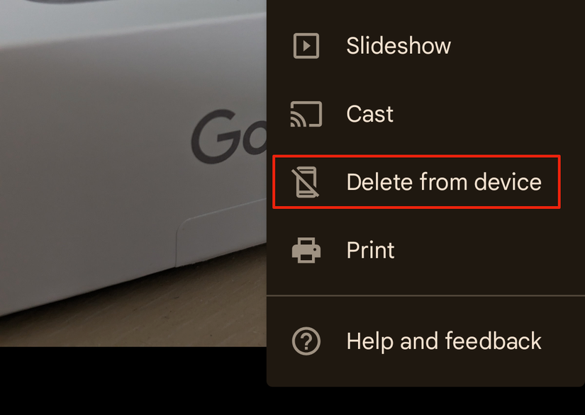 The setting to delete photos from the phone.