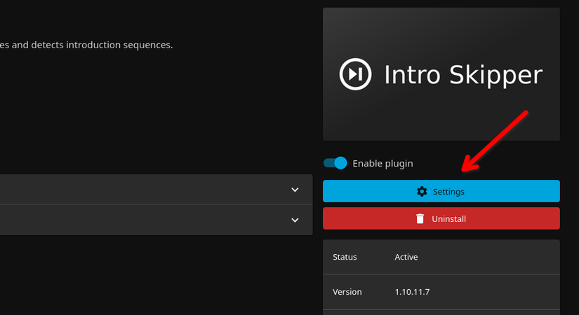 O botão de configurações do plugin Intro Skipper Jellyfin.