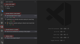 The view of agent sessions in VS Code