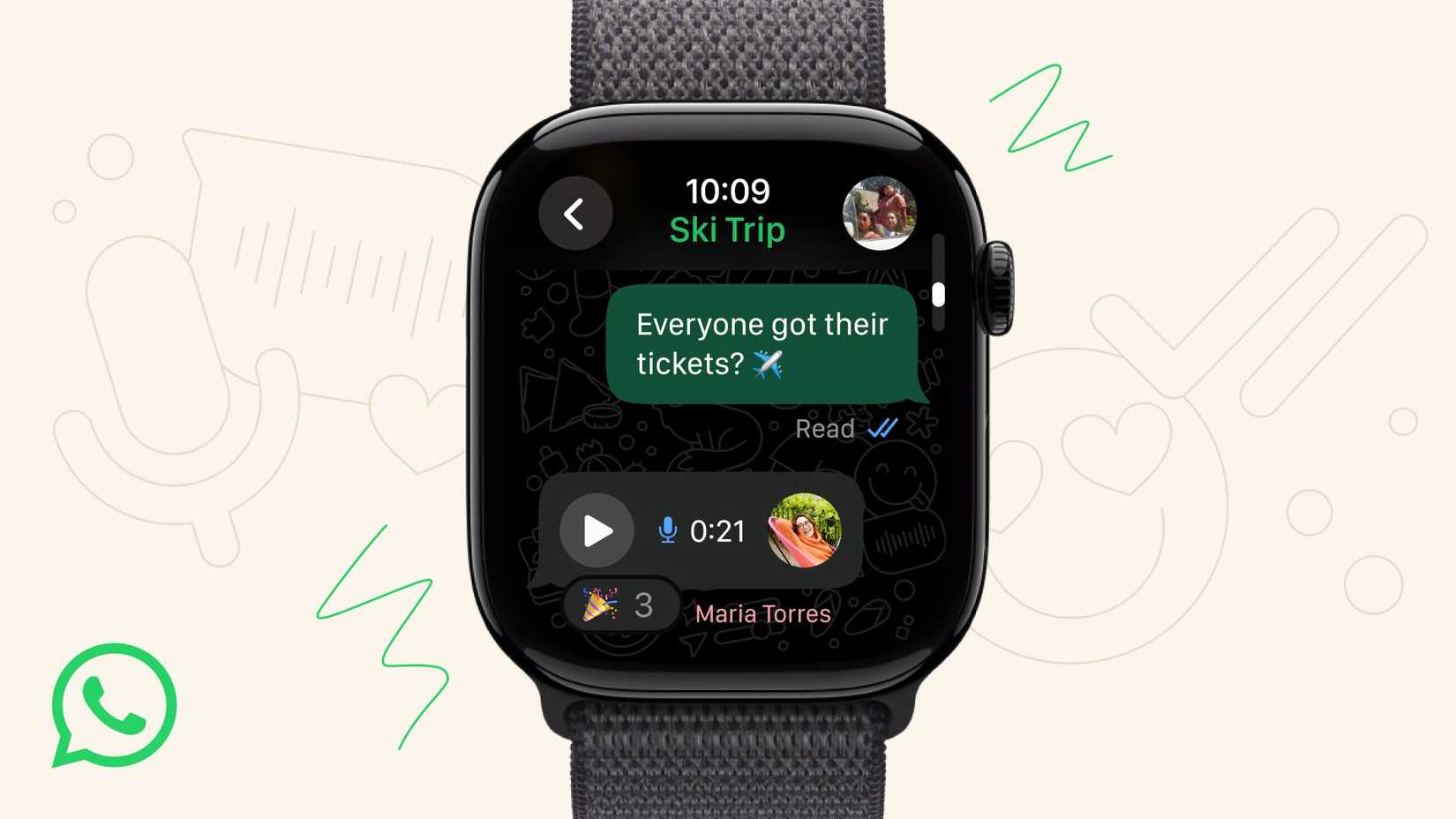 The WhatsApp app working on the Apple Watch