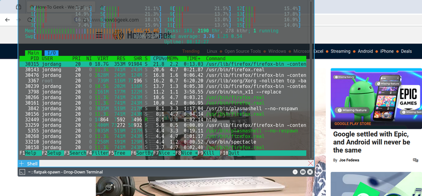 O emulador de terminal Yakuake com transparência no site How-To Geek.