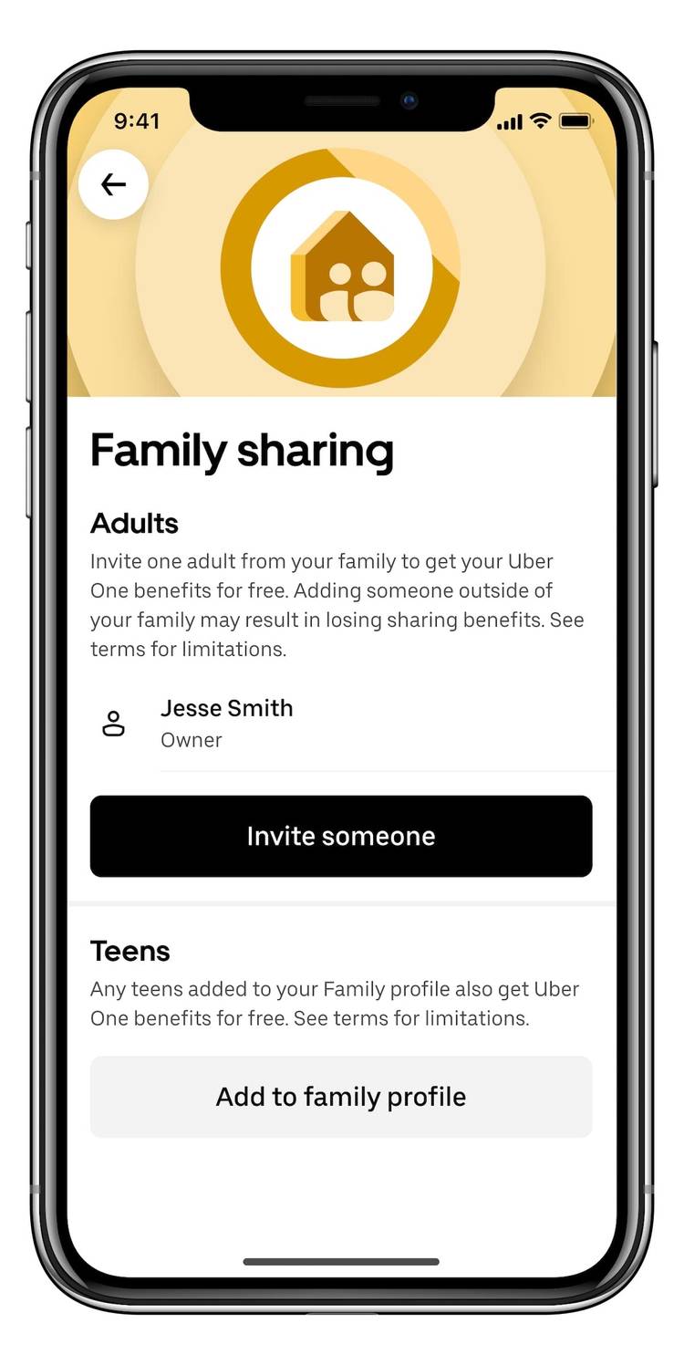 Uber using family sharing on the phone