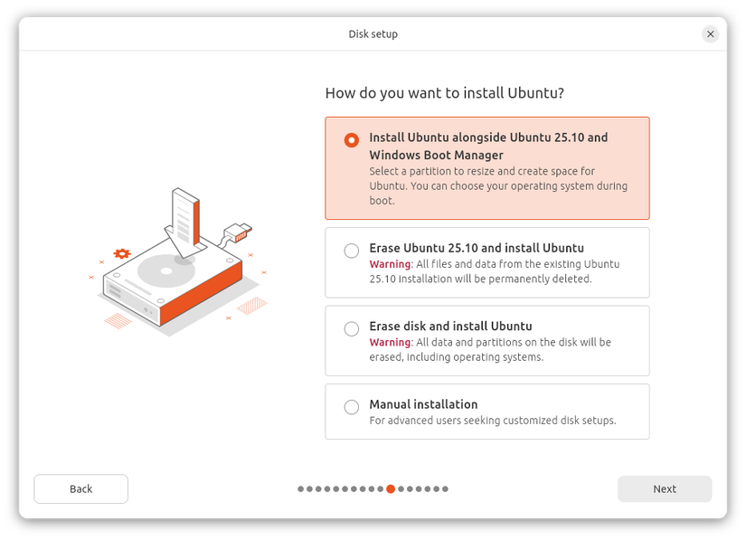 Instalador de desktop Ubuntu com Instalar ao lado do Windows selecionado.