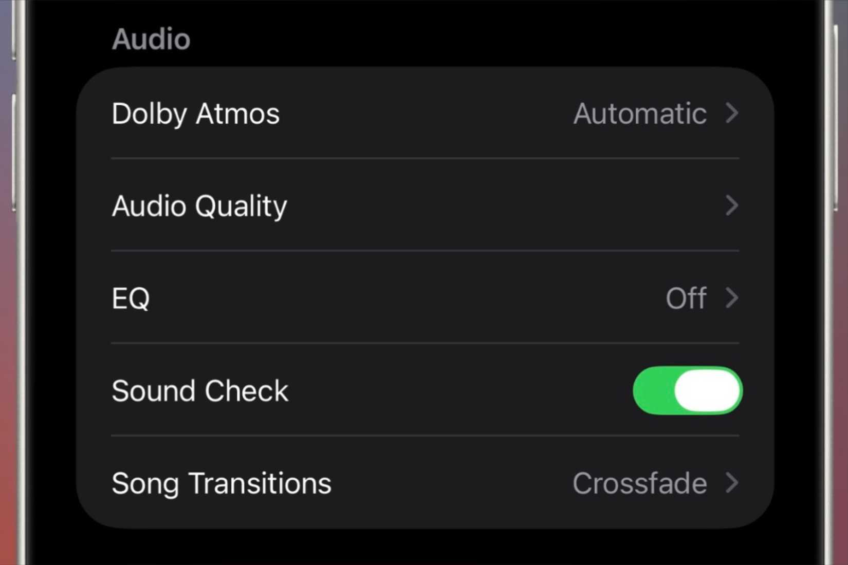 Audio section  in the Music app settings to change song transitions settings.