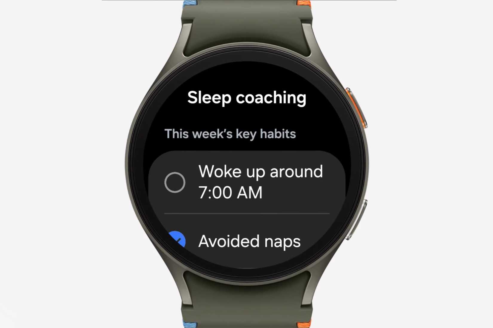 Sleep coaching on the Galaxy Watch that helps you improve your sleep habits.