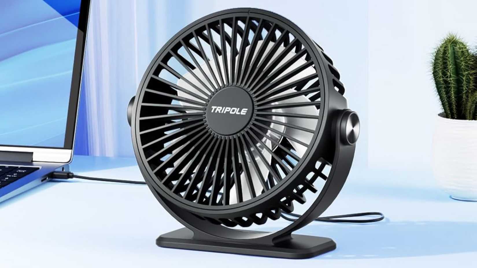 A USB Desk Fan connected to a laptop via USB. 