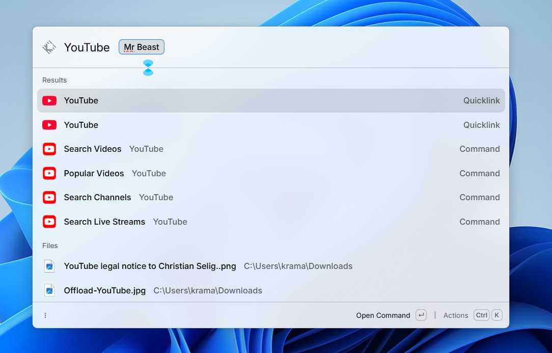 Using a quicklink in Raycast.