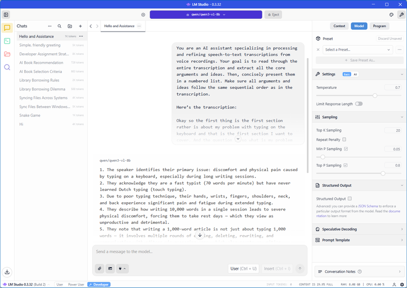 Using Local Qwen3 to help structure voice transcription.