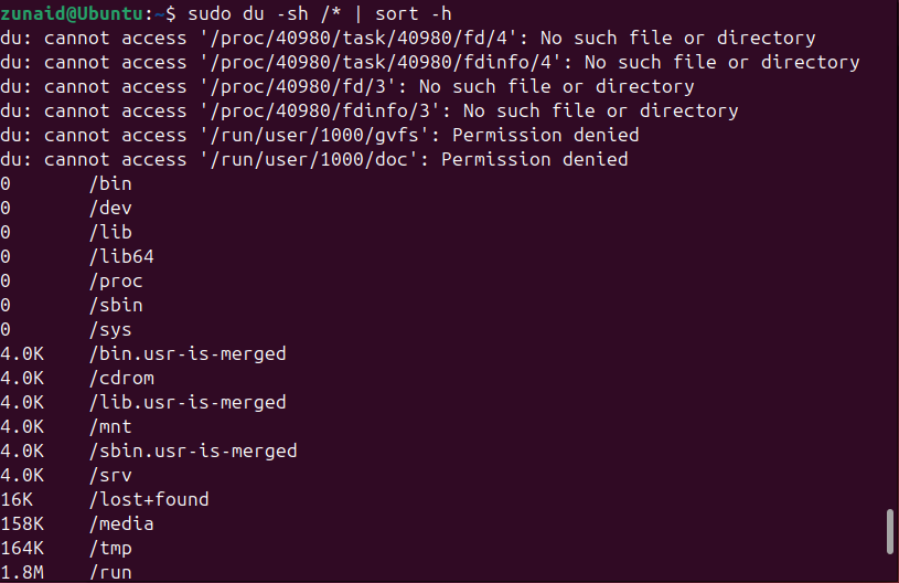 Usando o comando du e sort para ver quais diretórios ocupam mais espaço.
