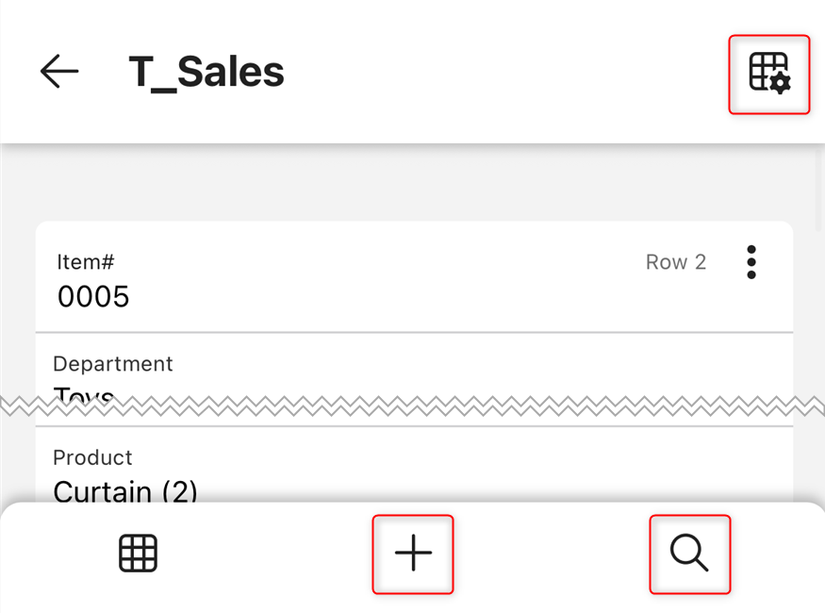 Vários ícones na visualização de cartões no aplicativo iOS Excel são destacados.