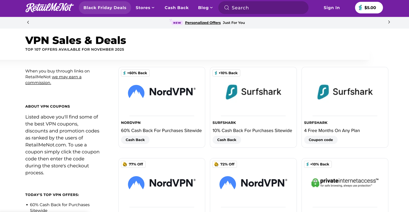Ofertas de VPN no RetailMeNot.