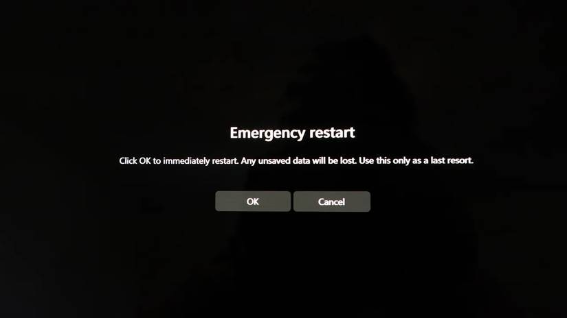 Uma caixa de diálogo avisando no Windows 11 falando sobre reinicialização de emergência.