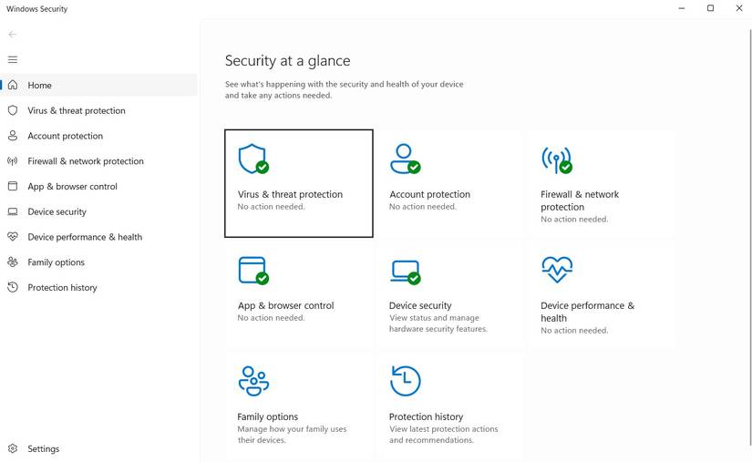 Приложение безопасность Windows в Windows 11.