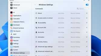 Windows Settings option in Raycast.