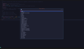 Within a Neovim window, a smaller sub-window appears. It displays a list of search functions.