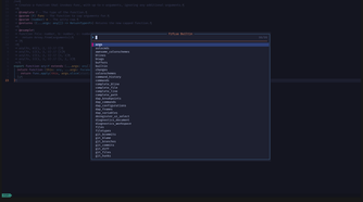 Within a Neovim window, a smaller sub-window appears. It displays a list of search functions.