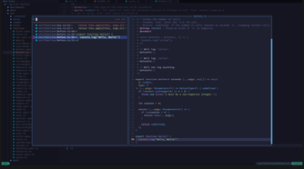 Within a Neovim window, a smaller sub-window appears, split vertically into two sections. The smaller window displays the results from a Git hunk search. A list of hunks appears on the left. The relevant changed code appears on the right.
