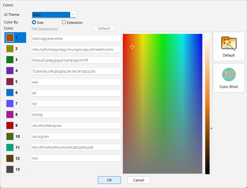 Opções de tags de cores no WizTree.