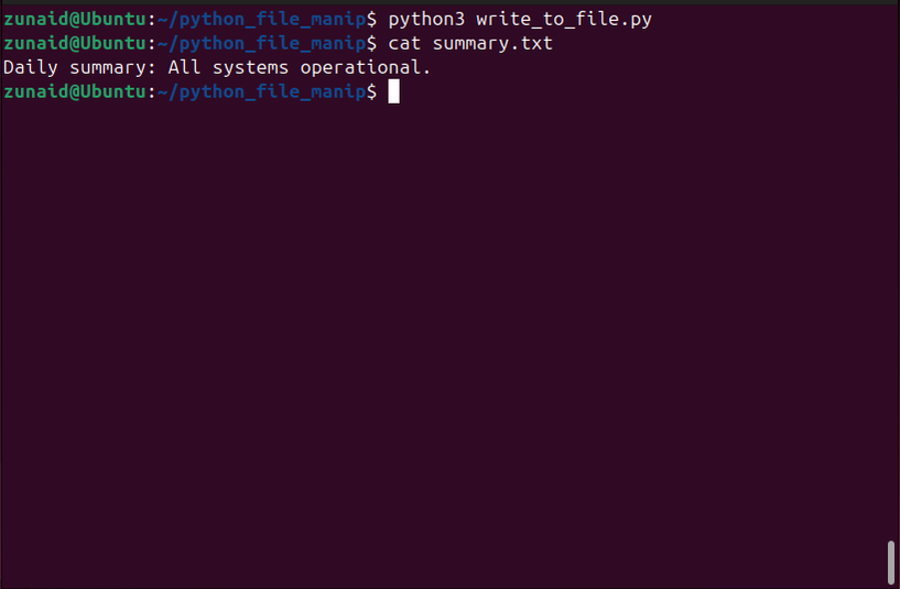 Writing to a file using Python's write() function.