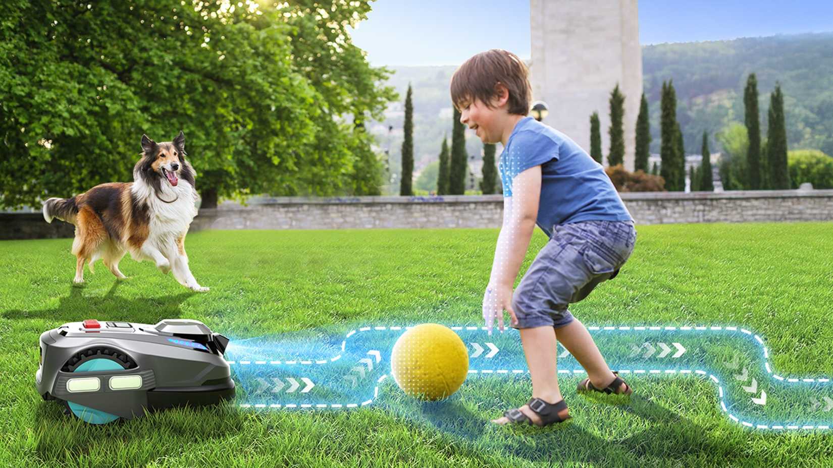 yardcare-n1600-pro uses 3D dodging to prevent the boy from playing with the ball 