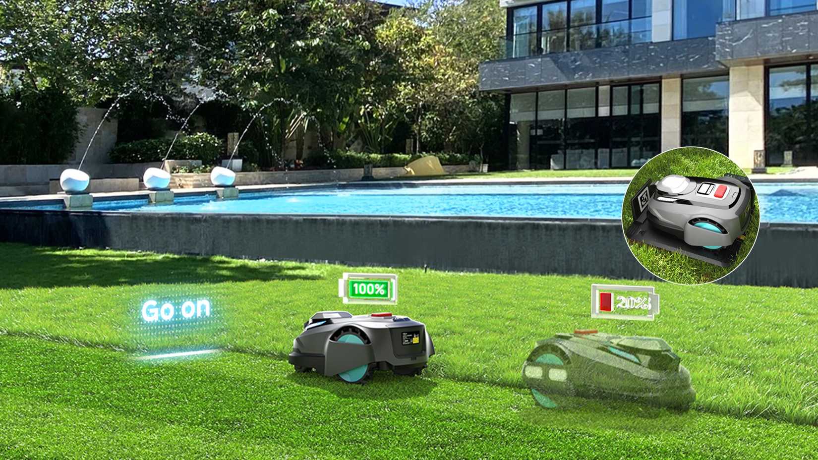 Yardcare n1600 pro mows lawn with battery indicator