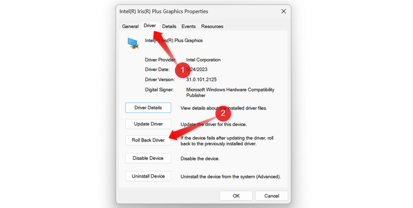 Revertendo a atualização do driver gráfico.
