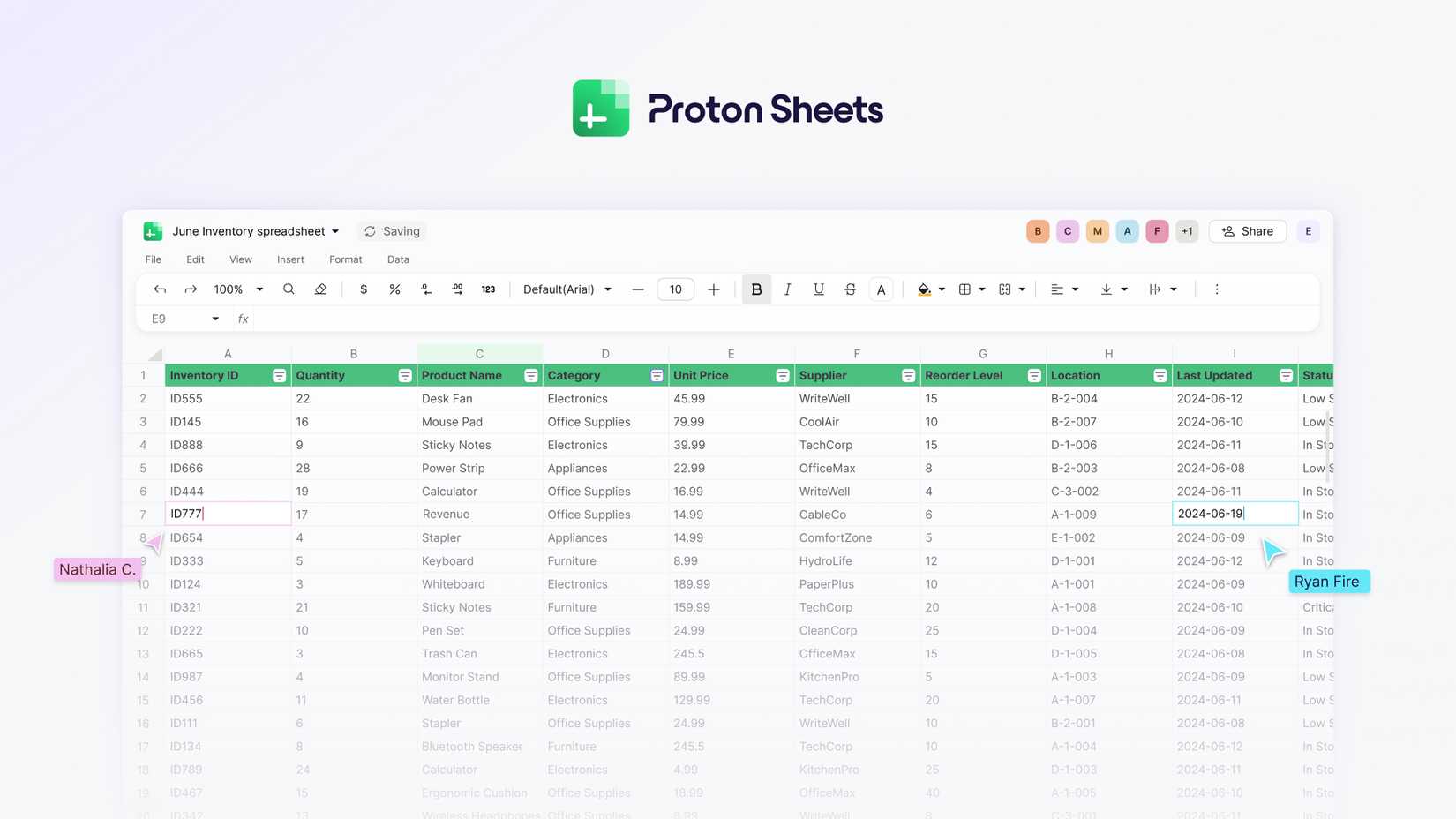 Captura de tela do Proton Sheets