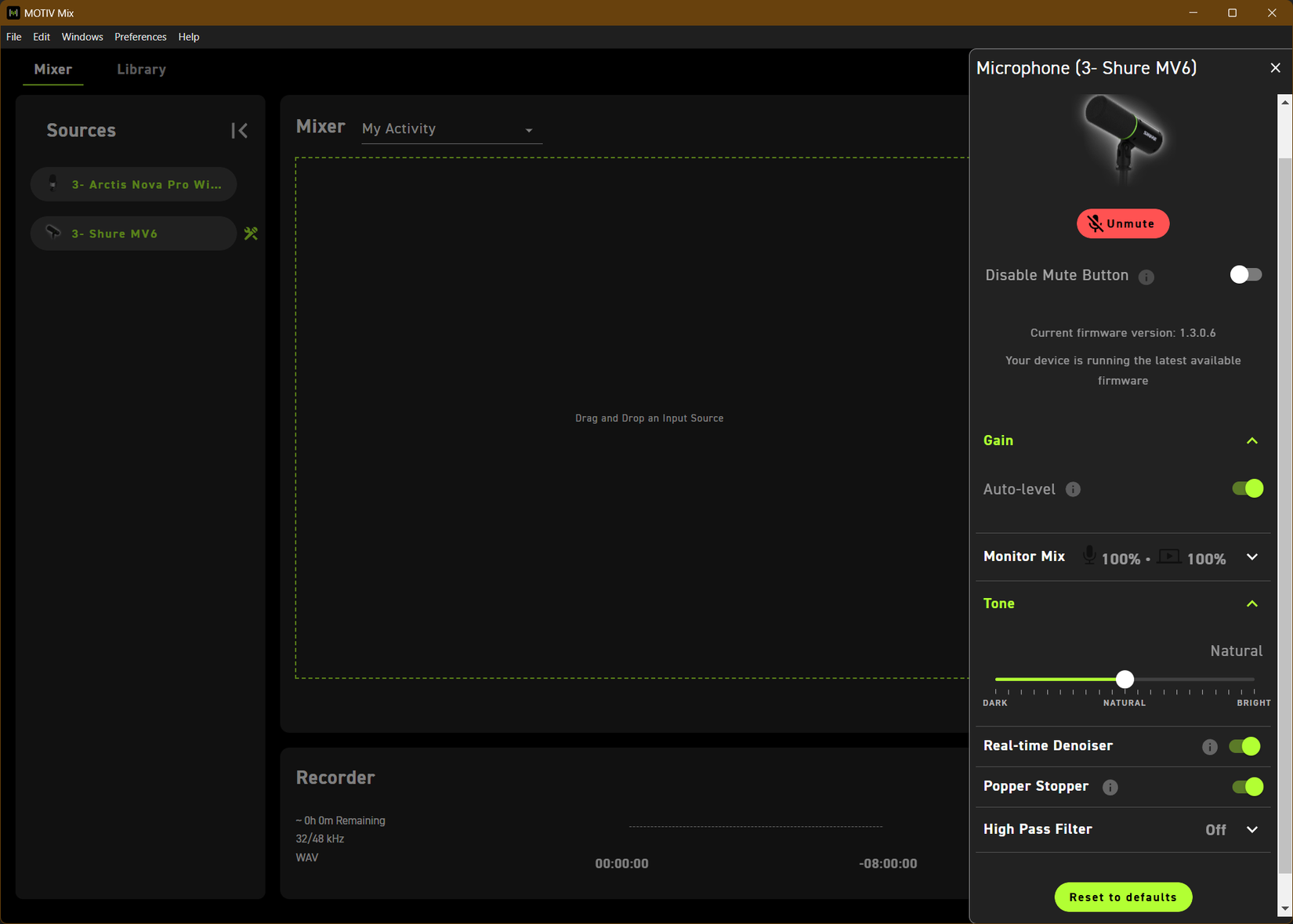 The Shure motiv mix app.
