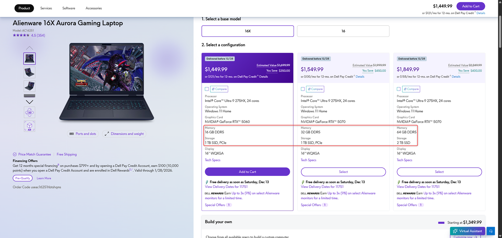 The Alienware 16x Aurora gaming laptop.