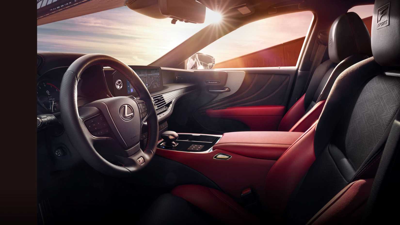 Close-up shot of the steering wheel in a 2025 Lexus LS 500.