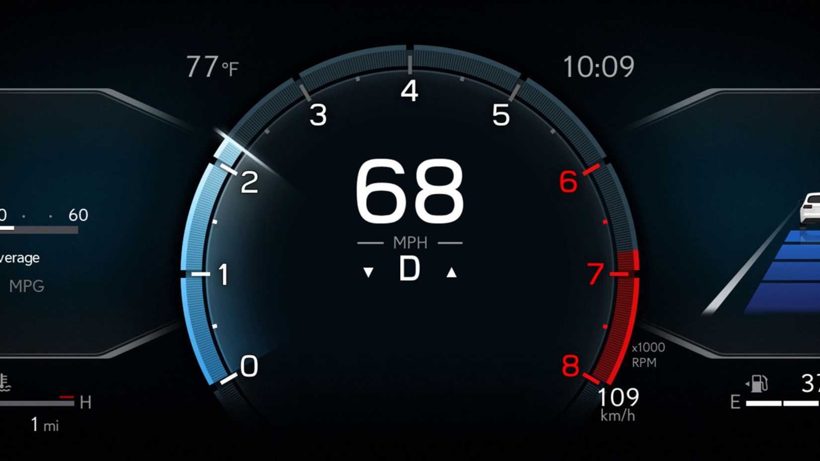 Close-up shot of the digital guage cluster in a 2026 Lexus IS 350.