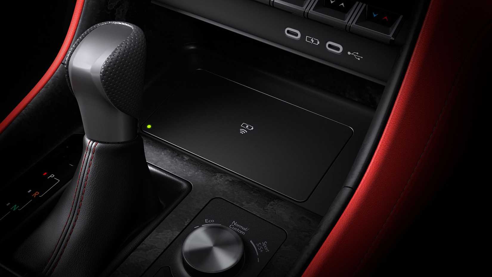 Close-up shot of the gear selector in a 2026 Lexus IS 350.