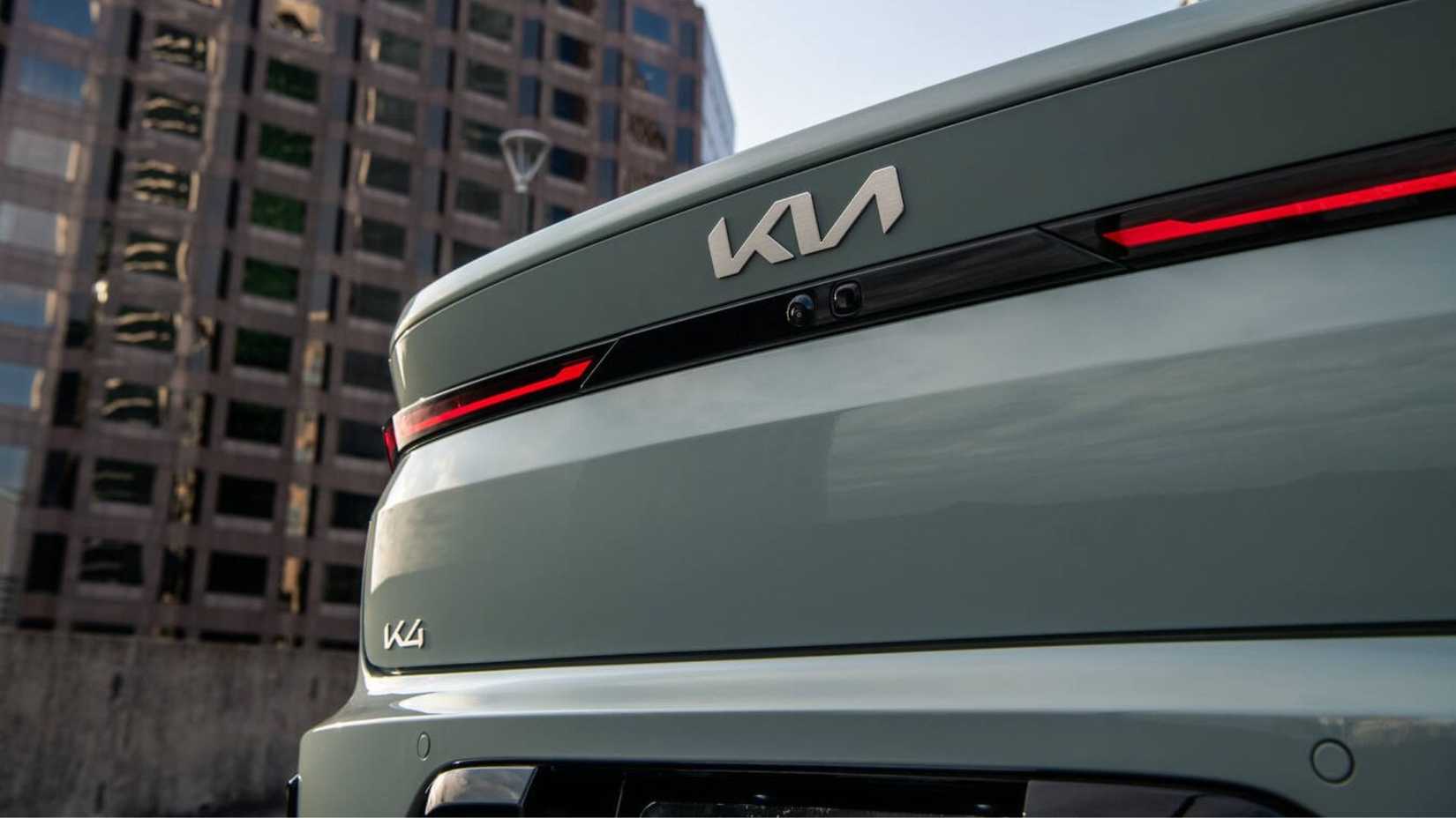 Close-up of the 2026 Kia K4 trunk lid badge.