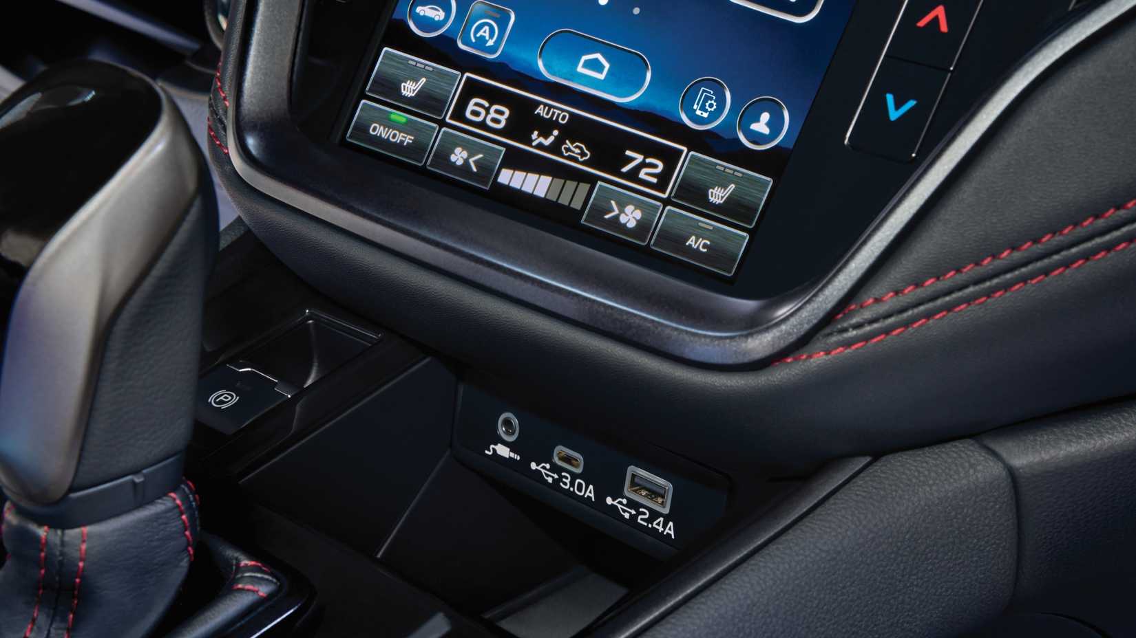 Close up of the USB ports in a 2024 Subaru Legacy