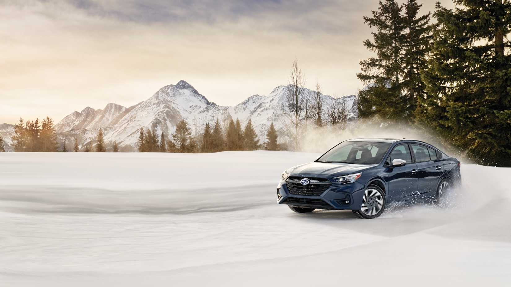 Front 3/4 action shot of a 2024 Subaru Legacy