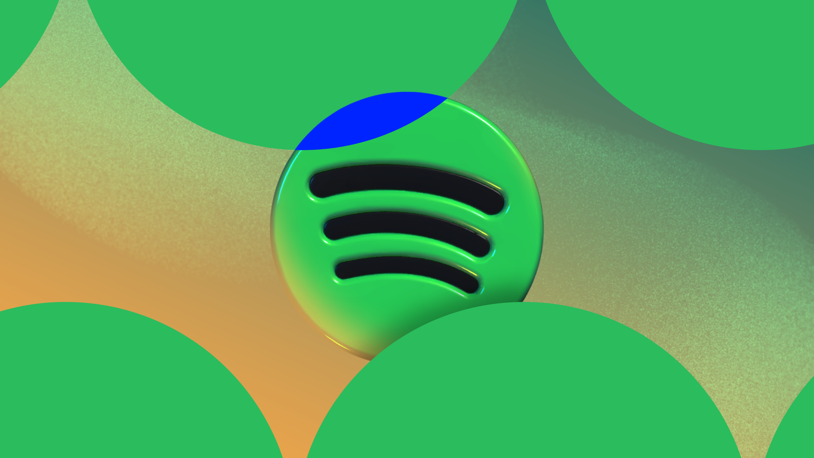 3D Spotify logo surrounded by abstract green circles.